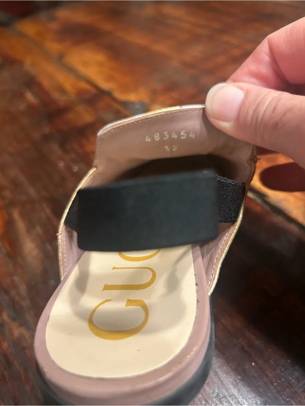 Gucci Girls Princeton Gold Leather Slingback Mules with Mismatched Motifs